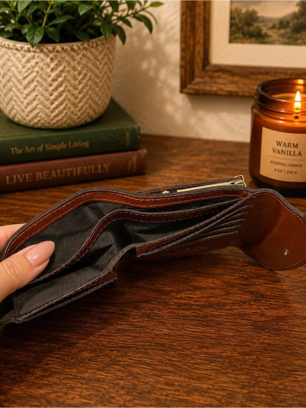Patricia Nash Kiss-Lock Brown Leather Reiti Trifold Wallet RFID